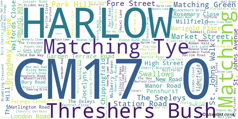 A word cloud for the CM17 0 postcode
